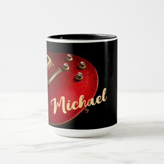 エレクトリックギタープレイヤーロックミュージック名レッドブラック マグカップ (中央)
