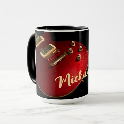 エレクトリックギタープレイヤーロックミュージック名レッドブラック マグカップ (正面左)
