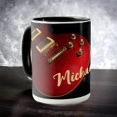 エレクトリックギタープレイヤーロックミュージック名レッドブラック マグカップ