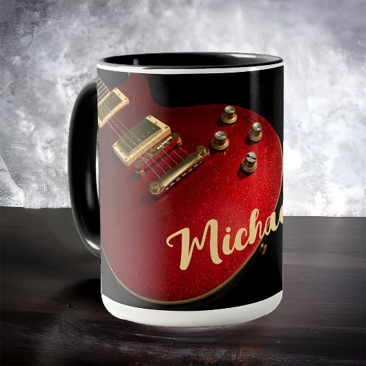 エレクトリックギタープレイヤーロックミュージック名レッドブラック マグカップ