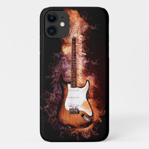 エレクトリックギターミュージシャンフレーミングブラックタイポグラフィ iPhone 11 ケース