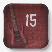 エレクトリックギターレッドバースデーパーティー紙プレート ペーパープレート (正面)