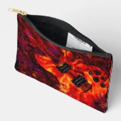 エレクトリックギター・オン・ファイアレッド・ブラック・ミュージック・アート アクセサリーポーチ (見開き)