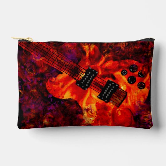 エレクトリックギター・オン・ファイアレッド・ブラック・ミュージック・アート アクセサリーポーチ (正面)