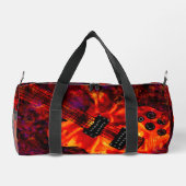 エレクトリックギター・オン・ファイアレッド・ブラック・ミュージック・アート ダッフルバッグ (裏面)