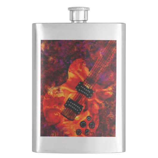 エレクトリックギターonファイアレッドブラックパープル抽象芸術 フラスク (正面)