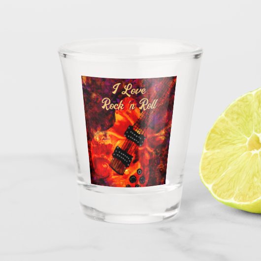 エレクトリックギターonファイアレッドブラックラブロックンロール ショットグラス (正面)