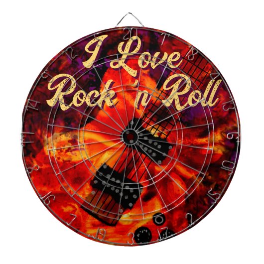 エレクトリックギターonファイアレッドブラックラブロックンロール ダーツボード (正面)
