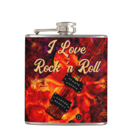 エレクトリックギターonファイアレッドブラックラブロックンロール フラスク