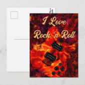 エレクトリックギターonファイアレッドブラックラブロックンロール ポストカード (正面/裏面)
