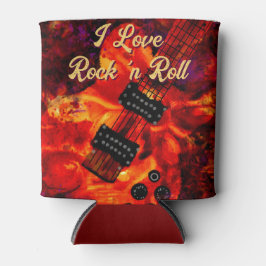 エレクトリックギターonファイアレッドブラックラブロックンロール 缶クーラー