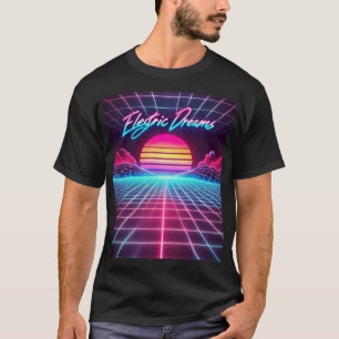 エレクトリックドリームズレトロ未来的アートプリント Tシャツ