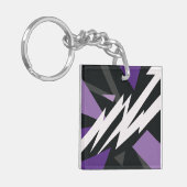 エレクトリックパープルおよびブラックジオメトリックデザイン キーホルダー (正面左)