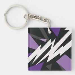 エレクトリックパープルおよびブラックジオメトリックデザイン キーホルダー