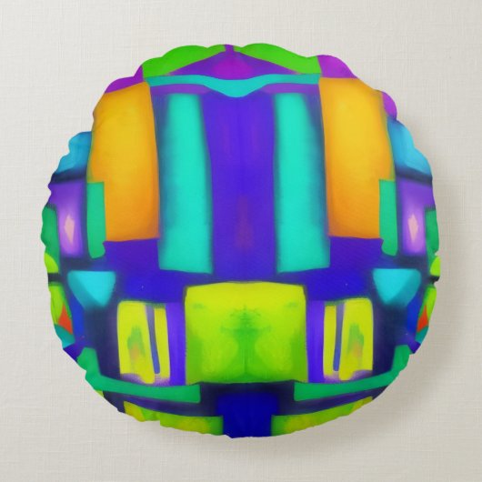 エレクトリックビーブドリームススタイリッシュヴィンテージ抽象芸術アート ラウンドクッション (正面)