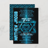 エレクトリックブルーとバー（ユダヤ教の）バル・ミツバー招待状 招待状 (正面/裏面)