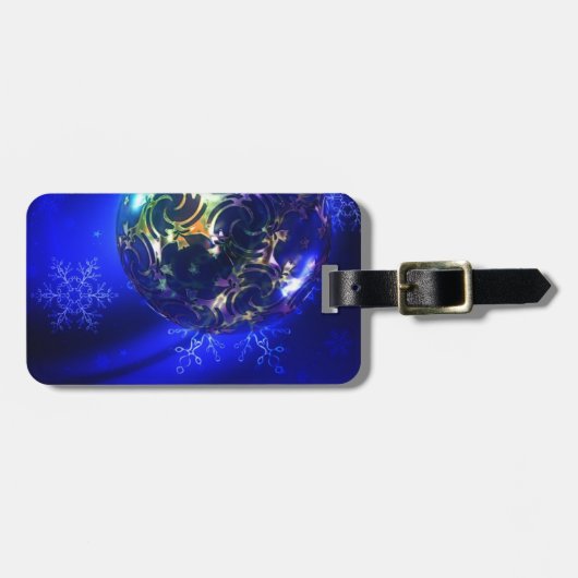 エレクトリックブルーのクリスマスボーカスタマイズブルデザイン ラゲッジタグ (正面横)