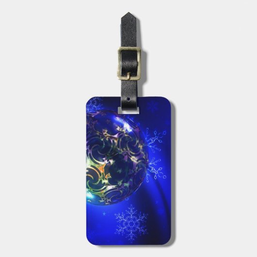 エレクトリックブルーのクリスマスボーカスタマイズブルデザイン ラゲッジタグ (正面縦)