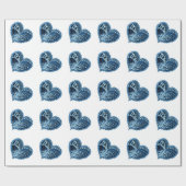 エレクトリックブルーの装飾的なハート ラッピングペーパー (フラット)