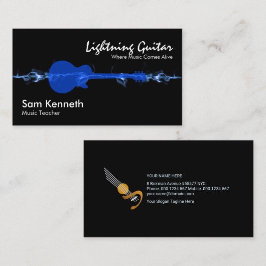 エレクトリックブルーウェーブ稲妻ギターミュージック先生 名刺 (正面/裏面)