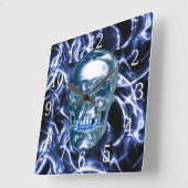 エレクトリックブルークロームスカルスクエアクロック スクエア壁時計 (傾斜)