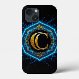 ⚡エレクトリックブルーグロウゴールドCモノグラムラグジュアリーネオン iPhone 13 MINIケース