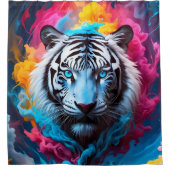 エレクトリックブルーネオンスノースタイガーポートレート シャワーカーテン (正面)