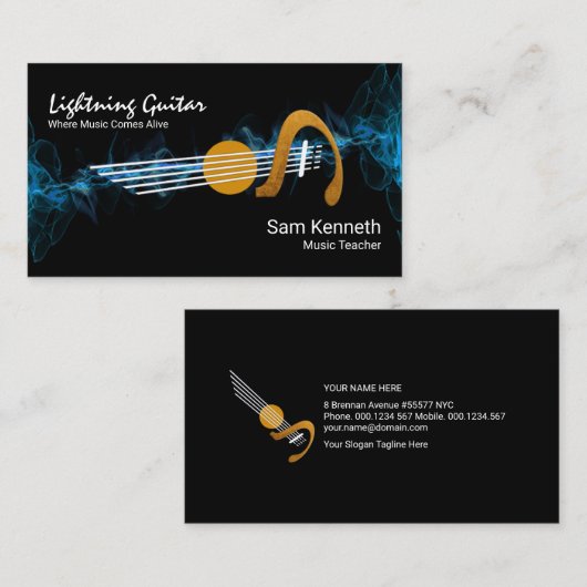 エレクトリックブルー稲妻ギターミュージック先生 名刺 (正面/裏面)