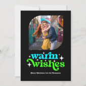 エレクトリックブルー & ネオングリーン レトロクリスマスフォト シーズンカード (正面)