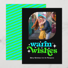 エレクトリックブルー & ネオングリーン レトロクリスマスフォト シーズンカード