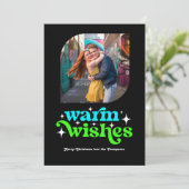 エレクトリックブルー & ネオングリーン レトロクリスマスフォト シーズンカード (スタンド正面)