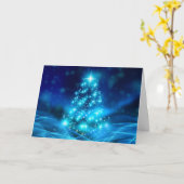 エレクトリックモダンブルークリスマスツリーホリデイ カード (黄色い花)