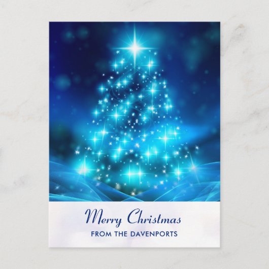 エレクトリックモダンブルークリスマスツリーホリデイ ポストカード (正面)