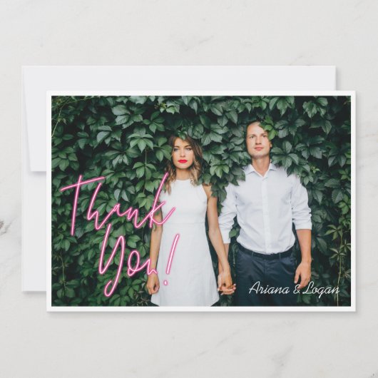 エレクトリックラブネオンピンクハート&タイポグラフィ写真 サンキューカード (正面)