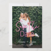 エレクトリックラブネオンピンクハート&タイポグラフィ写真 セーブザデート (正面)