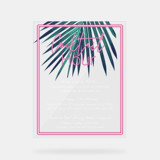 エレクトリックラブネオンピンク熱帯レトロカクテル アクリルサイン (正面)