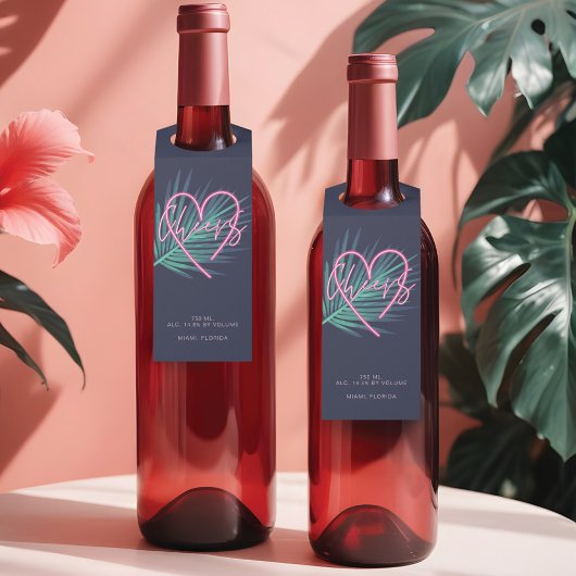 エレクトリックラブネオンピンク熱帯レトロカクテル ボトルネックタグ