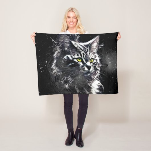エレクトリック フラクタル 黒猫 グローブケット フリースブランケット (インサイチュ)