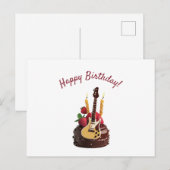 エレクトロギター チョコレートイチゴ誕生日ケーキ ポストカード (正面/裏面)
