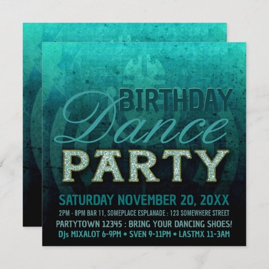 エレクトロサウンドダンスパーティー誕生日招待状 招待状 (正面/裏面)