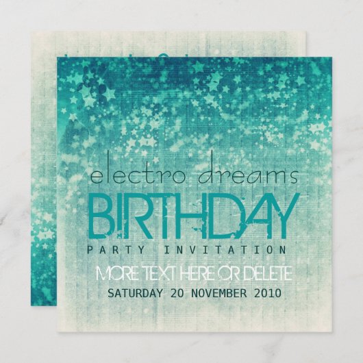 エレクトロドリームズパーティー誕生日招待状 招待状 (正面/裏面)