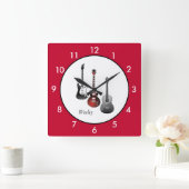 エレクパーソナライズされたティギターレッド スクエア壁時計 (ホーム)