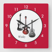エレクパーソナライズされたティギターレッド スクエア壁時計 (正面)