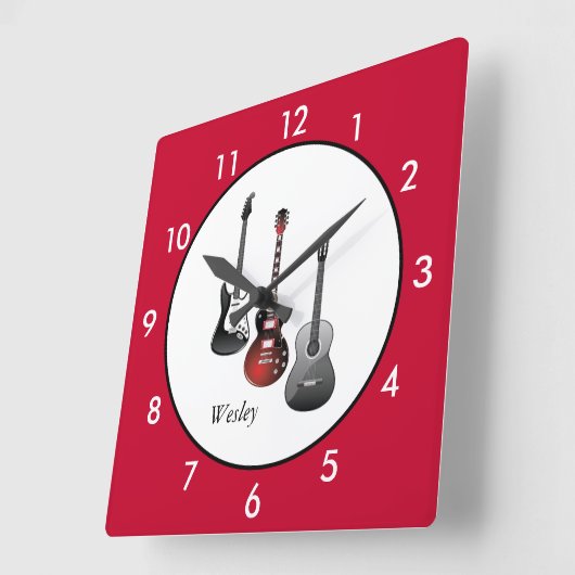 エレクパーソナライズされたティギターレッド スクエア壁時計 (傾斜)