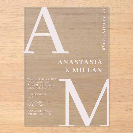 エレゲミニマルントブラックラグジュアリー結婚ズ アクリル招待状 (正面)