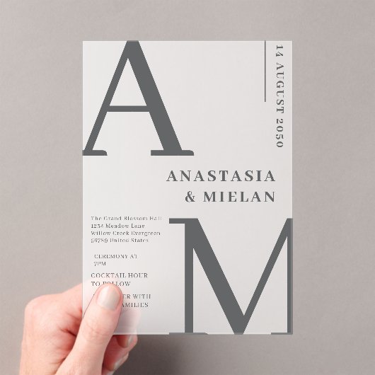 エレゲミニマルント黒と白のラグジュアリー結婚ズ アクリル招待状 (インサイチュ (ポータブル))