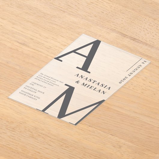 エレゲミニマルント黒と白のラグジュアリー結婚ズ アクリル招待状 (レイダウン)