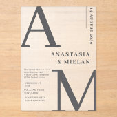 エレゲミニマルント黒と白のラグジュアリー結婚ズ アクリル招待状 (正面)