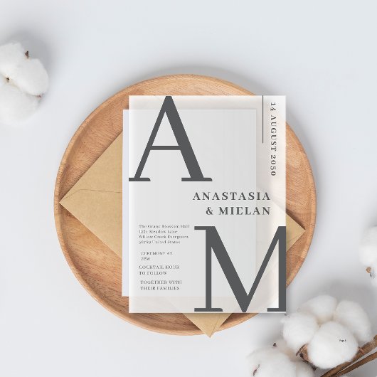 エレゲミニマルント黒と白のラグジュアリー結婚ズ アクリル招待状