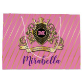 エレゲントゴールアンドピンクモノグラムデザイン ラージペーパーバッグ (裏面)